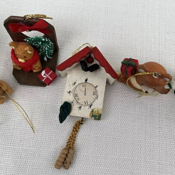 Lot Of 9 Vintage Christmas Ornaments- Bradford Mice - Bears Angels Clock Snowman - Picture 12 of 16